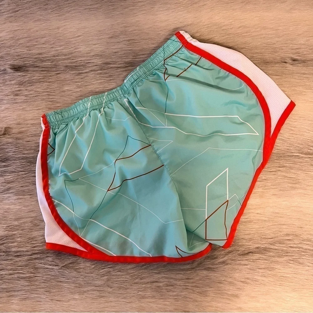 NIKE Dry Fit Aqua Orange Graphic Swoosh Lightweight Athletic M Shorts Workout